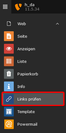 Einstieg Im Menü ist "Links prüfen" ausgewählt.