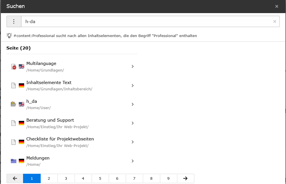Suchergebnisse mit Pagination