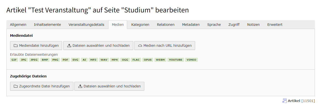 Über Medien können Downloads der News/ Veranstaltung angefügt werden.