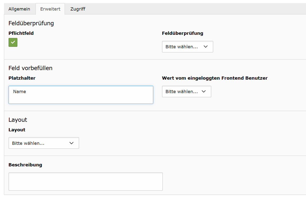 Anzeige des reiters Erweitert