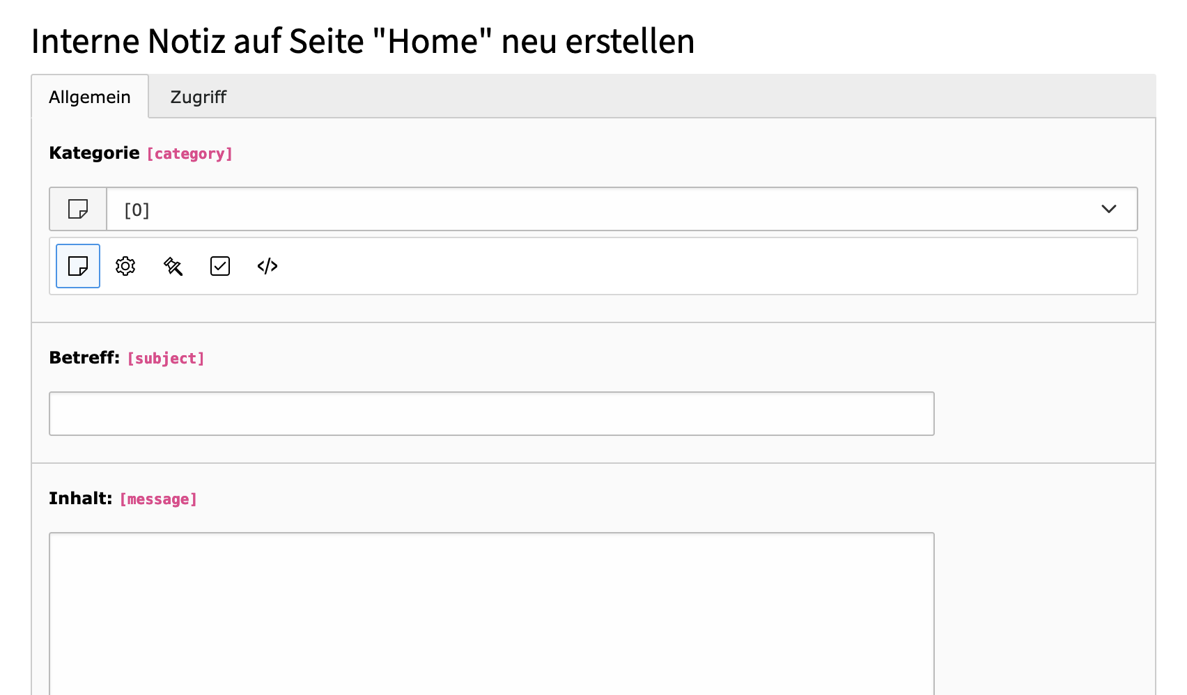 Interne Notiz Eingabemaske