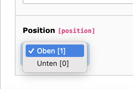 Interne Notiz Positionsauswahl