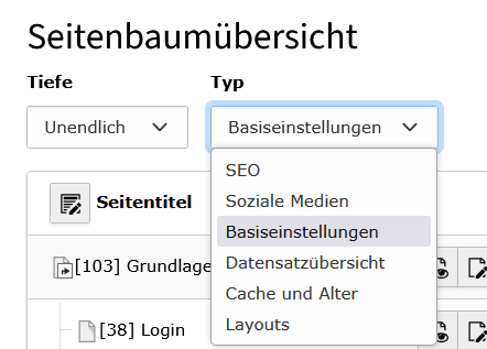 Dropdowns in der Seitenbaumübersicht