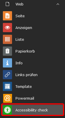 Accessibility Check im Auswahlmenü